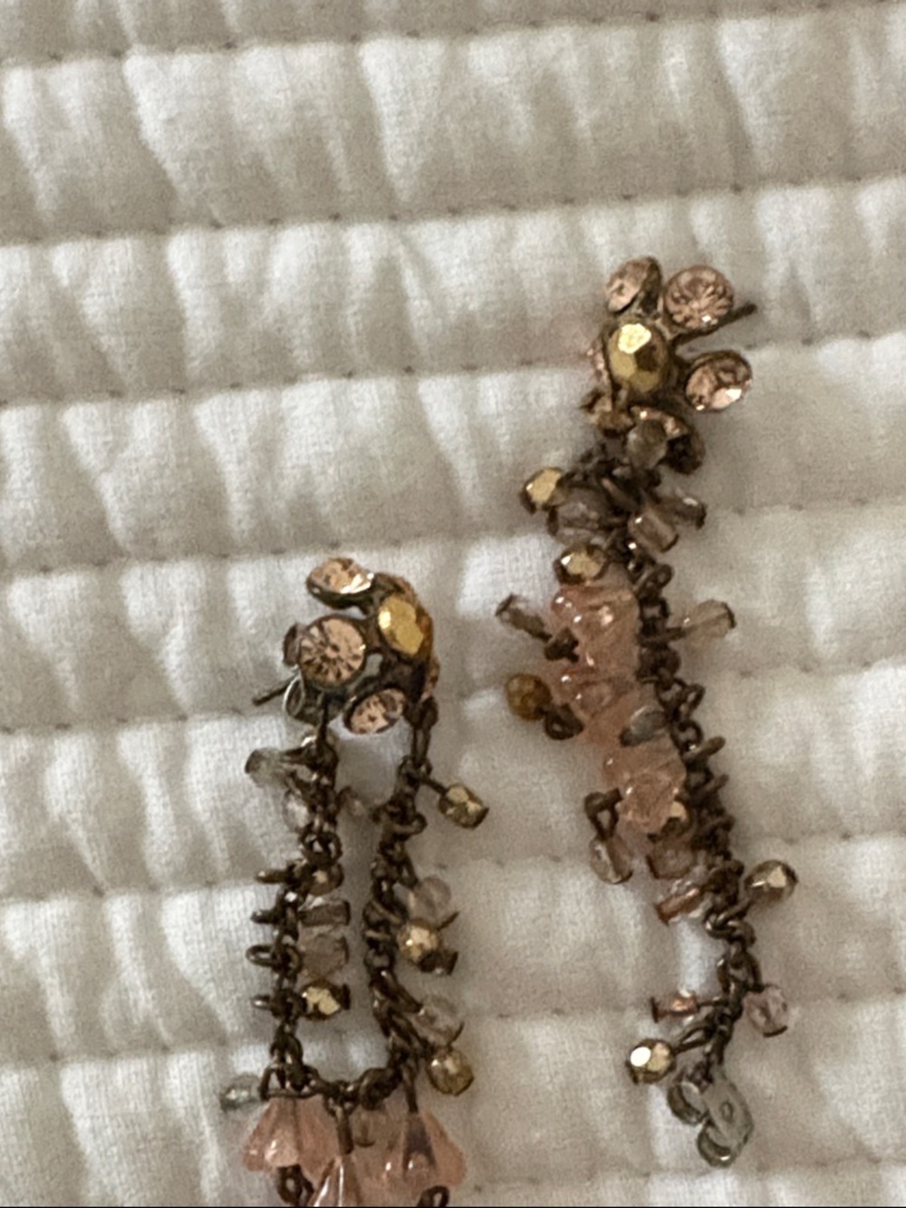 Delicate Pink Crystal Drop Statement Earrings. Designer - Picture 2 of 2